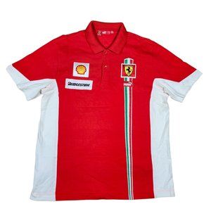 Puma Scuderia Ferrari Red Polo Shirt Mens Large Shell Bridgestone Italian Stripe